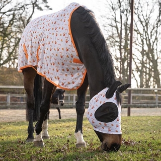 Máscara antimoscas HKM con orejas, extra suave y elástica estampado naranjas TALLA COB - Imagen 2